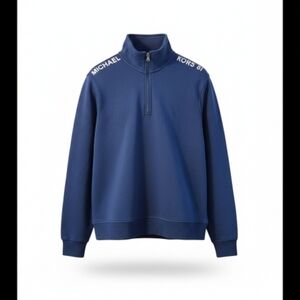 Michael Kors 81 Men's XL Blue Quarter Zip Sweatshirt Mock Neck Fleece Interior